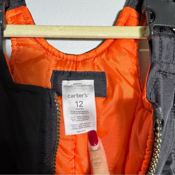 Carter's Snow Bib Pants Toddler 12 M Gray Orange Insulated Winter Ski Warm Unise - Picture 4 of 5